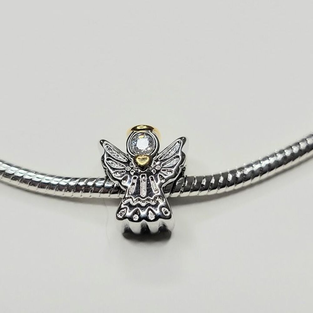 NWT! For Pandora Style Bracelets Shiny Silver & Gold Color Angel Charm With Halo